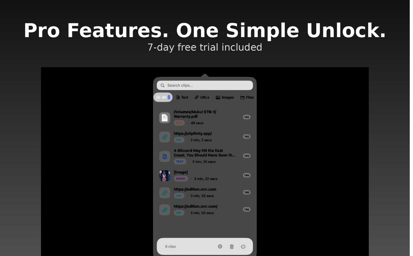 Clipfinity smart filters for text, URLs, images, and files